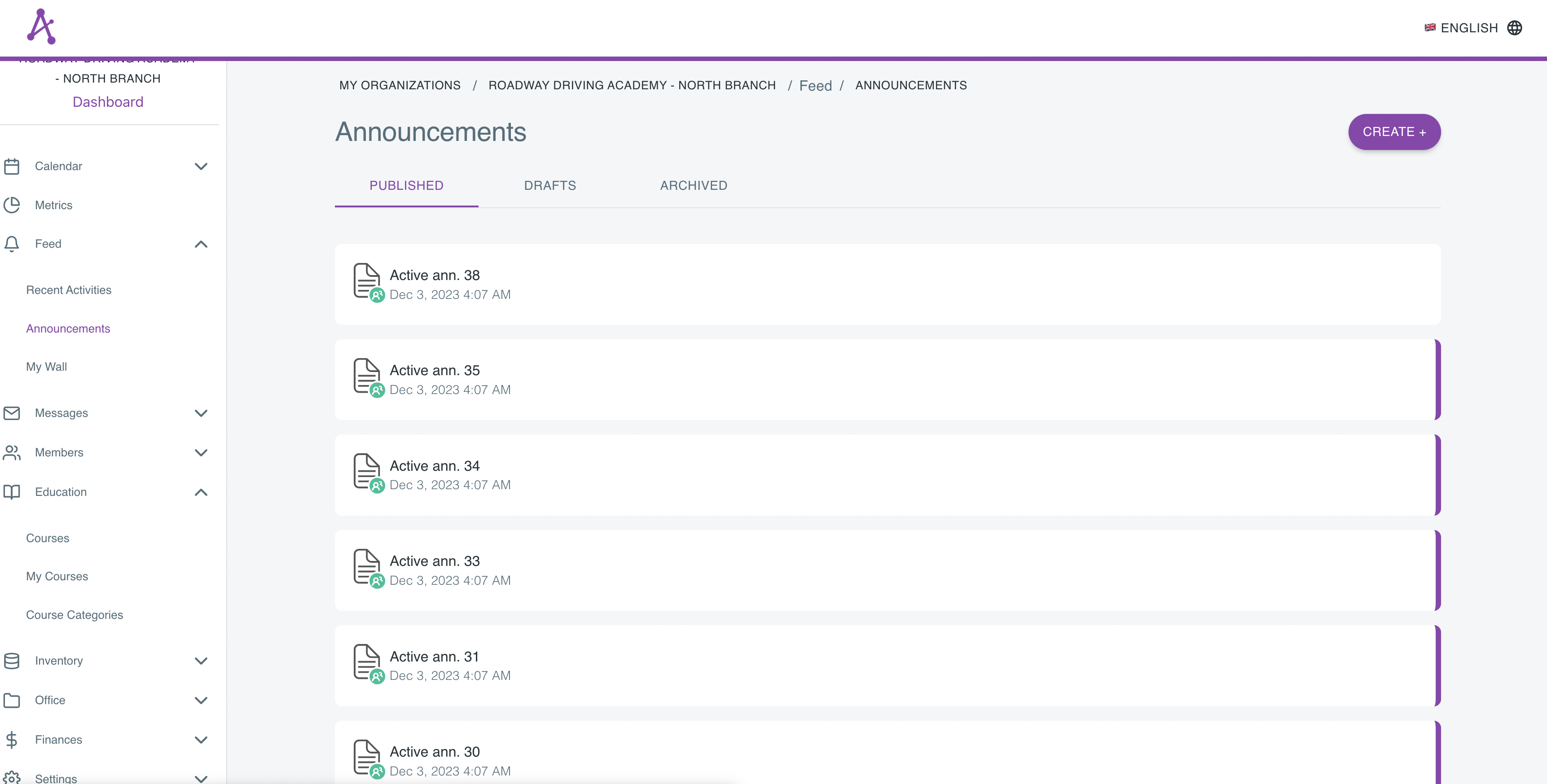 List of organization announcements