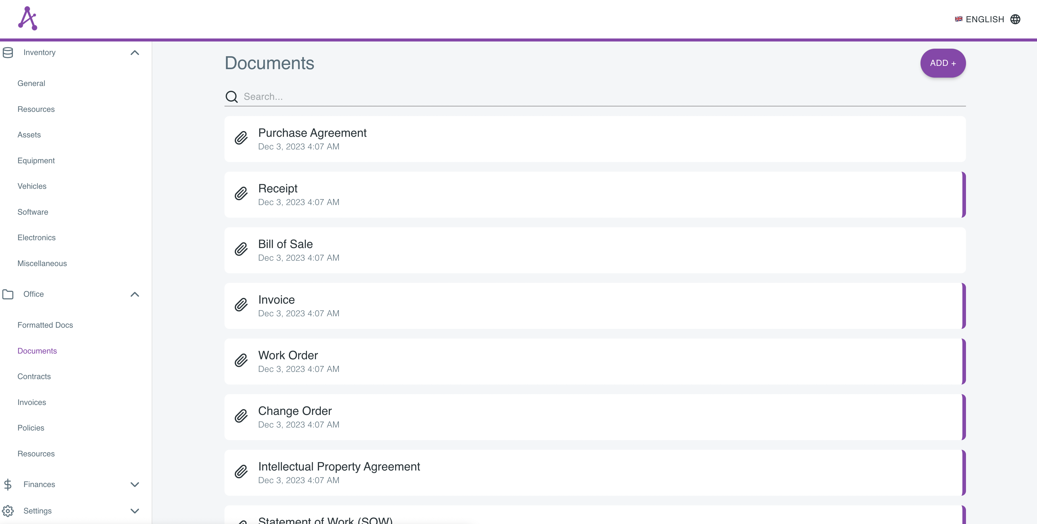 List of digital inventory items